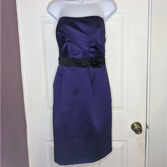 David's Bridal Purple Asymmetrical Bodice Strapless Cocktail Bridesmaid Dress 14 - Picture 1 of 10